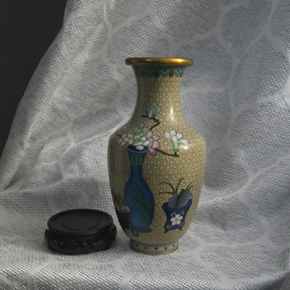 Cloisonne Vase with Wooden Stand - Picture 10 of 10